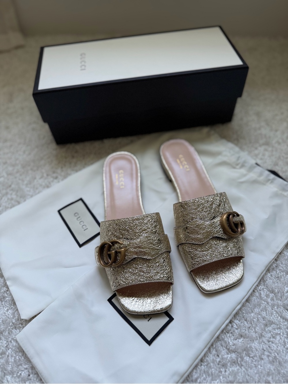 Gucci Marmont Double G Slides NEW SIZE 37 gold